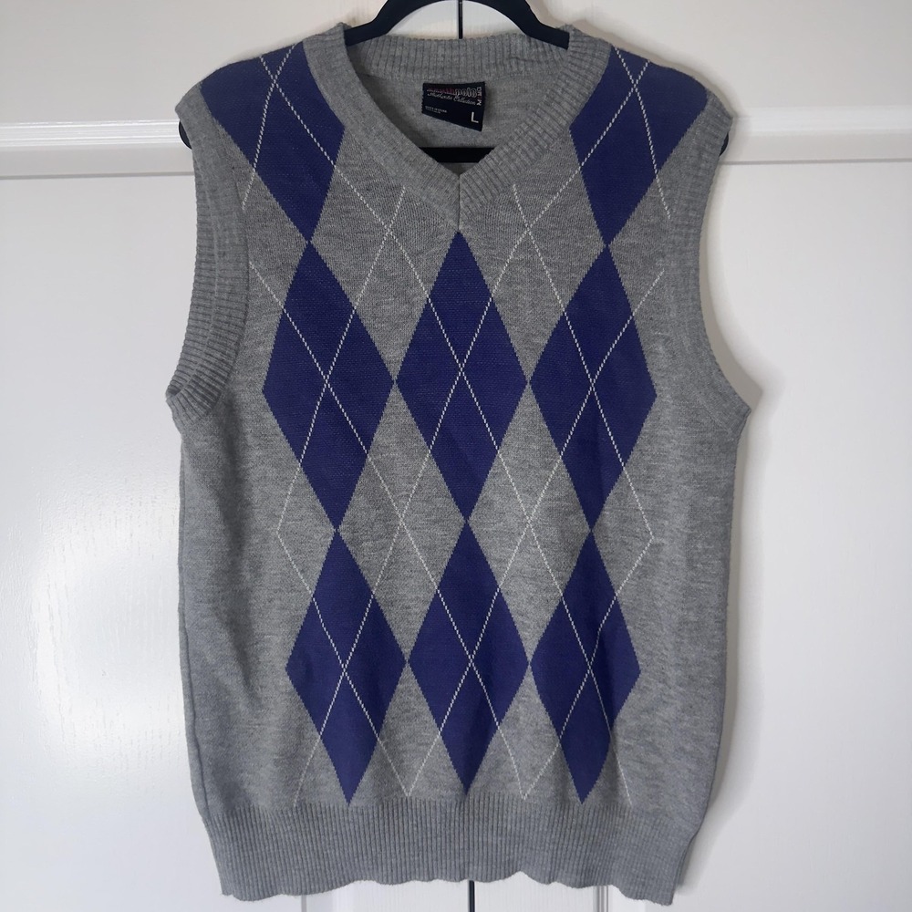 Southpole Sweater Vest Mens Large Gray Argyle V Neck Knit Pullover Casual